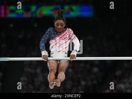 Bercy Arena, Paris, Frankreich. 30. Juli 2024. Simone Biles tritt am 4. Tag der Olympischen Spiele in der Bercy Arena in Paris an. Ulrik Pedersen/CSM/Alamy Live News Stockfoto