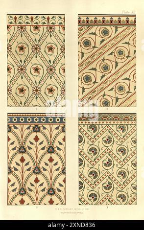 Raffinierte Blumenmuster, viktorianische dekorative Kunst und Design, Gravur, polychromatische Dekoration im mittelalterlichen Stil, W & G Audsley, Platte 12 Stockfoto