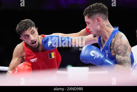 Paris, Frankreich. 31. Juli 2024. Der belgische Boxer Vasile Usturoi wurde am Mittwoch, den 31. Juli 2024, in Paris, Frankreich, während eines Boxkampfes zwischen Australian Senior und Belgisch Usturoi im Achtelfinale der 57-kg-Kategorie der Männer bei den Olympischen Spielen 2024 in Paris, gezeigt. Die Spiele der XXXIII. Olympiade finden vom 26. Juli bis 11. August in Paris statt. Die belgische Delegation zählt 165 Athleten, die in 21 Sportarten antreten. BELGA FOTO BENOIT DOPPAGNE Credit: Belga News Agency/Alamy Live News Stockfoto