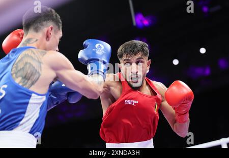 Paris, Frankreich. 31. Juli 2024. Der belgische Boxer Vasile Usturoi wurde am Mittwoch, den 31. Juli 2024, in Paris, Frankreich, während eines Boxkampfes zwischen Australian Senior und Belgisch Usturoi im Achtelfinale der 57-kg-Kategorie der Männer bei den Olympischen Spielen 2024 in Paris, gezeigt. Die Spiele der XXXIII. Olympiade finden vom 26. Juli bis 11. August in Paris statt. Die belgische Delegation zählt 165 Athleten, die in 21 Sportarten antreten. BELGA FOTO BENOIT DOPPAGNE Credit: Belga News Agency/Alamy Live News Stockfoto