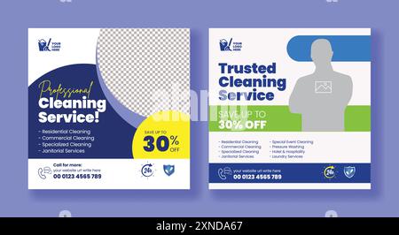 Housemaid und Housekeeping Service Social Media Posts Banner, Werbeanzeigen für Unternehmen, Reinigungsservice quadratischer Flyer und Poster Vorlage Design Stock Vektor