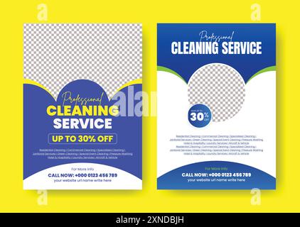 Moderne Reinigungsservice Agentur editierbare Flyer, Faltblatt, Poster und Home Service, Housekeeping, Wasch-, Reinigungs- oder Reparaturservice Marketing Flyer Hintergrund Stock Vektor
