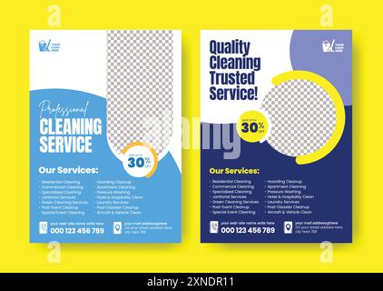 Moderne Reinigungsservice Agentur editierbare Flyer, Faltblatt, Poster und Home Service, Housekeeping, Wasch-, Reinigungs- oder Reparaturservice Marketing Flyer Hintergrund Stock Vektor