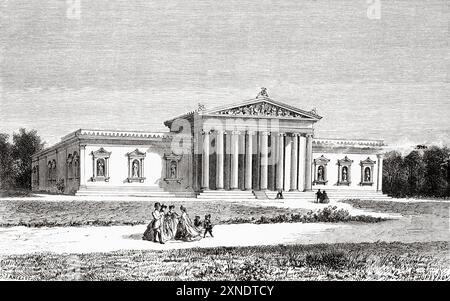 Das Glyptotek-Museum, das vom bayerischen König Ludwig I. beauftragt wurde, seine Sammlung griechischer und römischer Skulpturen in München zu beherbergen. Zeichnung von Dieudonne Lancelot (1823-1895) Reise von Paris nach Bukarest, 1860 von Victor Duruy (1811-1894) Le Tour du Monde 1862 Stockfoto