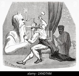 Michelangelo Buonarroti in seiner Werkstatt, Gemälde von Cornelius. Zeichnung von Dieudonne Lancelot (1823-1895) Reise von Paris nach Bukarest, 1860 von Victor Duruy (1811-1894) Le Tour du Monde 1862 Stockfoto