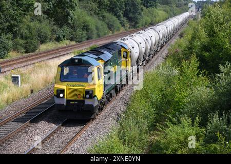 Die Freightliner Class 70, Nummer 70010, vorbei an der North Stafford Junction und am 26. Juli 2024, 09:19 Uhr, mit dem Anschlussgleis Hope Earles zum Walsall Freight Terminal Stockfoto