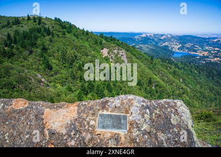 Gedenktafel am Mount Tamalpais State Park, Kalifornien, USA Stockfoto