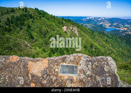 Gedenktafel am Mount Tamalpais State Park, Kalifornien, USA Stockfoto