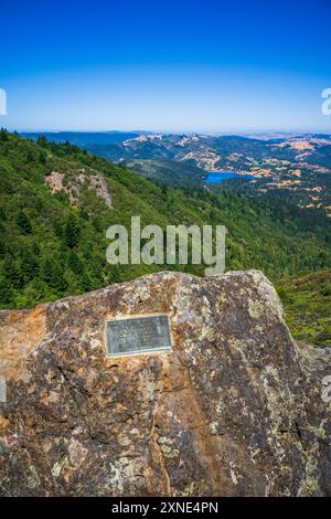 Gedenktafel am Mount Tamalpais State Park, Kalifornien, USA Stockfoto