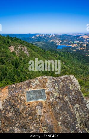 Gedenktafel am Mount Tamalpais State Park, Kalifornien, USA Stockfoto