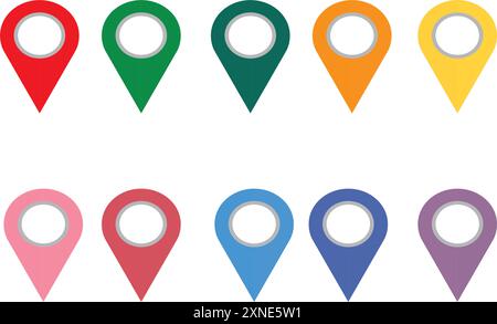 10 Positionssymbole in verschiedenen Farben als Vektorgrafiken, 3D Stock Vektor