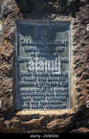 Gardner Lookout-Gedenktafel am Mount Tamalpais, Mount Tamalpais State Park, Kalifornien, USA Stockfoto