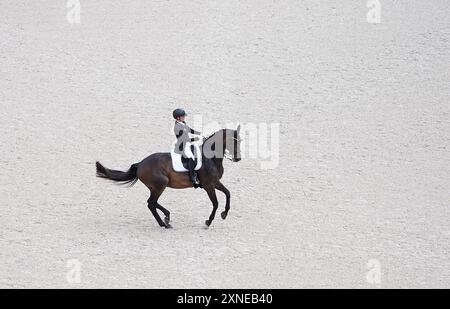 Versailles, Frankreich. 31. Juli 2024. Jessica von Bredow-Werndl aus Deutschland mit dem Pferd TSF Dalera BB tritt am 2. Tag der Dressur bei den Olympischen Spielen 2024 in Versailles, Frankreich, am 31. Juli 2024 an. Quelle: Yang Lei/Xinhua/Alamy Live News Stockfoto