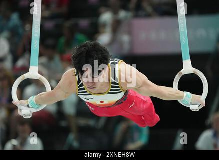 Paris, Frankreich. 31. Juli 2024. Daiki Hashimoto aus Japan tritt am Mittwoch, den 31. Juli 2024, bei den Olympischen Sommerspielen in Paris auf den Ringen auf. Foto: Pat Benic/UPI Credit: UPI/Alamy Live News Stockfoto