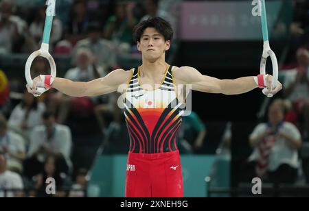 Paris, Frankreich. 31. Juli 2024. Daiki Hashimoto aus Japan tritt am Mittwoch, den 31. Juli 2024, bei den Olympischen Sommerspielen in Paris auf den Ringen auf. Foto: Pat Benic/UPI Credit: UPI/Alamy Live News Stockfoto