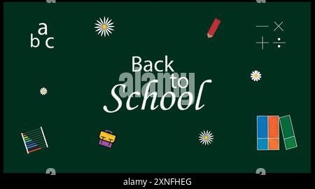Back to School Landing Page Template Vektordesign. Hallo Schule Vektor Illustration. Flache, typografische Poster mit Bildungs-Symbolen. Stock Vektor