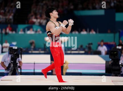 Japans Shinnosuke Oka beim Allround-Finale der Männer in der Bercy Arena am fünften Tag der Olympischen Spiele 2024 in Frankreich. Bilddatum: Mittwoch, 31. Juli 2024. Stockfoto