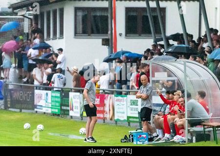 Gewitterabbruch GER, FV Weiler vs Leicester City, Fussball, Vorbereitung, Hinrunde, Saison 2024/25, 31.07.2024, Foto: Eibner-Pressefoto/Florian Wolf Stockfoto