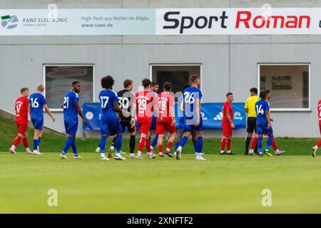 Gewitterabbruch GER, FV Weiler vs Leicester City, Fussball, Vorbereitung, Hinrunde, Saison 2024/25, 31.07.2024, Foto: Eibner-Pressefoto/Florian Wolf Stockfoto