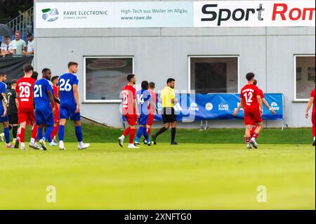 Gewitterabbruch GER, FV Weiler vs Leicester City, Fussball, Vorbereitung, Hinrunde, Saison 2024/25, 31.07.2024, Foto: Eibner-Pressefoto/Florian Wolf Stockfoto