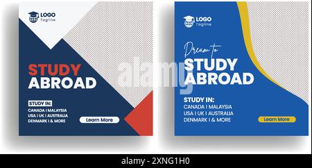 Auslandsaufenthalte Social Media Posts Banner, Werbevorlagen und quadratische Flyer- oder Posterdesign für Bildungszwecke Stock Vektor