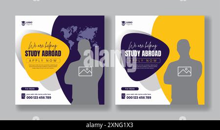 Auslandsaufenthalte Social Media Posts Banner, Werbevorlagen und quadratische Flyer- oder Posterdesign für Bildungszwecke Stock Vektor