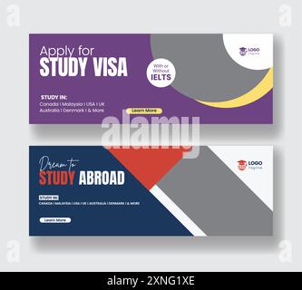 Studium im Ausland oder Zulassung horizontale Webbanner Vorlage , Bildung Social Media Banner, Cover, Header Vorlage Design Stock Vektor