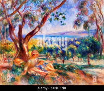 Landschaft mit Figuren, bei Cagnes (Paysage avec Figures, Environs de Cagnes) (1910) von Pierre-Auguste Renoir. Original von der Barnes Foundation. Stockfoto