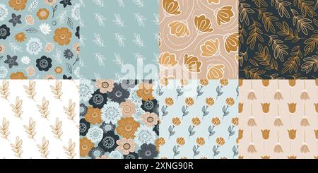 Skandinavisches nahtloses Muster mit Blumen. Stock Vektor