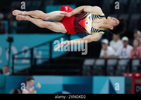 Paris, Ile de France, Frankreich. 31. Juli 2024. Shinnosuke Oka (JPN) tritt am Mittwoch, den 31. Juli 2024, in Paris bei den Olympischen Spielen 2024 in der Arena Bercy an. (Kreditbild: © Paul Kitagaki, Jr./ZUMA Press Wire) NUR REDAKTIONELLE VERWENDUNG! Nicht für kommerzielle ZWECKE! Stockfoto