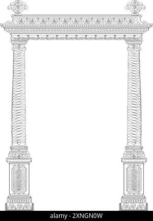 Stilisierte griechische Säulenkapitelle korinthisch. Doric. Ionen. Korinthische Säulen. Vektorabbildung. Schwarzweiß-Grafik. Stock Vektor