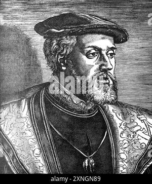 Karl V. (1500-1538) aus Kupferstich von B. Belham war 1531 katholisch und verabschiedete das Wormser Edikt, ein Dekret, das Martin Luthers Ansichten verurteilte Stockfoto