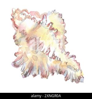 Muschelisolat der Unterwasserwelt in Aquarellen. Murex Endivia Muschel mit volumetrischer, geriffelter, gehörnter Form. Schönes Meeresschneckenhaus kann benutzt werden Stockfoto