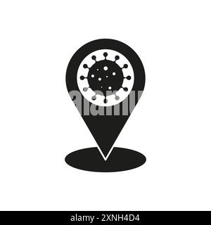 Symbol für den Virenstandort. Pandemievektorsymbol. Schwarz-weiß-Design. Markierung der Infektionskarte. Stock Vektor