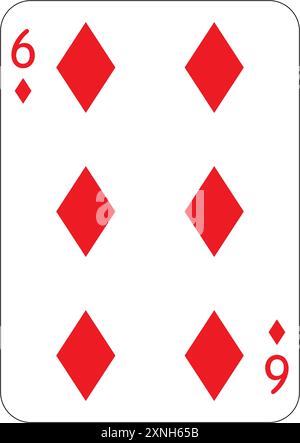 6 Diamanten. Eine Spielkarte, Illustration Stockfoto