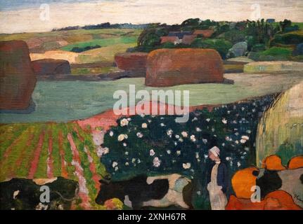 Gemälde von Paul Gauguin namens Haystacks in Bretagne, gemalt 1890 Stockfoto