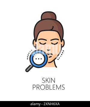 Kosmetologie und Mesotherapie, Gesichtshautprobleme lineares Farbsymbol. Gesichtshaut, Kosmetik- oder Kosmetikprodukte für Frauen, Hautprobleme oder Hautaller Stock Vektor