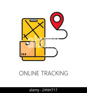 Online-Tracking-Farbsymbol, Frachtfrachtdienst, Logistik, Lieferkette und Versand, Lieferung und Lagerung. Lineares Vektorzeichen von Feld und Karte Stock Vektor