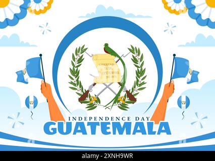 Glückliche Guatemala Unabhängigkeitstag Vektor-Illustration für September 15 mit einer wehenden Flagge und Band in einem flachen Stil Cartoon Hintergrund Stock Vektor