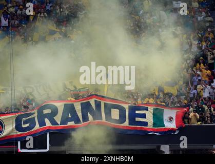 Atlanta, Georgia, USA. 31. Juli 2024. Club America Fans während eines Fußballspiels vor der Saison zwischen dem FC Chelsea und dem Club America am 31. Juli 2024 in Atlanta. Chelsea gewann mit 3:0. (Kreditbild: © Scott Coleman/ZUMA Press Wire) NUR REDAKTIONELLE VERWENDUNG! Nicht für kommerzielle ZWECKE! Stockfoto