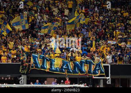 Atlanta, Georgia, USA. 31. Juli 2024. Club America Fans während eines Fußballspiels vor der Saison zwischen dem FC Chelsea und dem Club America am 31. Juli 2024 in Atlanta. Chelsea gewann mit 3:0. (Kreditbild: © Scott Coleman/ZUMA Press Wire) NUR REDAKTIONELLE VERWENDUNG! Nicht für kommerzielle ZWECKE! Stockfoto