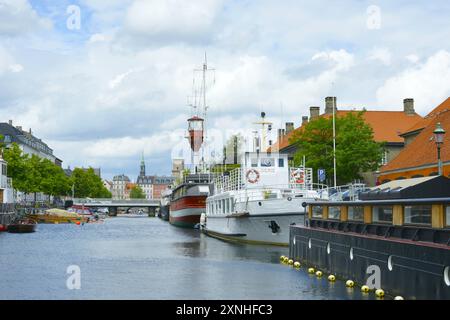 Panoramablick auf die Kanäle von Kopenhagen, Dänemark, Skandinavien. Stockfoto