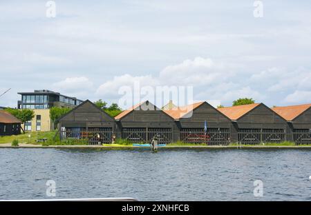 Panoramablick auf die Kanäle von Kopenhagen, Dänemark, Skandinavien. Stockfoto