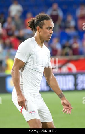 Harrison, Usa. 31. Juli 2024. Yussuf Poulsen vom RB Leipzig während eines Spiels gegen Aston Villa während eines internationalen Freundschaftsspiels in der Red Bull Arena in Harrison, New Jersey, USA am Mittwoch, den 31. Juli 2024. Quelle: Brazil Photo Press/Alamy Live News Stockfoto