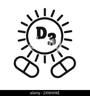 Vitamin D3 Symbol lineares Vektorgrafik Zeichen oder Symbolsatz für Web-App-ui Stock Vektor