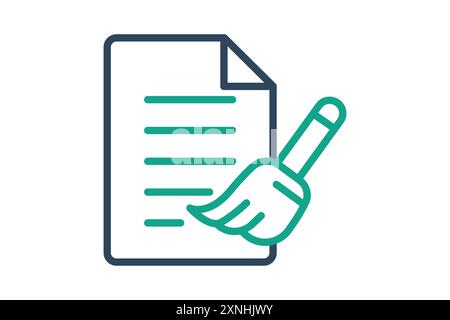 Symbol für Datenbereinigung. Papier mit Reiniger. Symbol zum Aufreinigen. Liniensymbolstil. Vektorillustration für Datenanalyselemente Stock Vektor