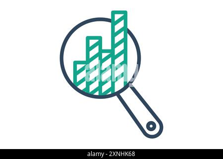 Symbol „Analyse“. Lupe mit Diagramm. Symbol für Optimierung. Liniensymbolstil. Vektorillustration für Datenanalyselemente Stock Vektor