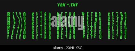 Sammlung psychedelische geschriebene Wörter - RETRO. Psychedelische Retro-futuristische Satzworte. Surreale geometrische Formen auf Wörtern, abstraktes Cyberpunk-Drahtmodell. Stock Vektor