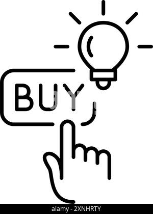 Klicken Sie mit dem Finger auf die Schaltfläche „Kauf“ und die Glühlampe. Investitions- und Handelsstrategien und -Ideen. Pixel Perfect Vektor-Symbol Stock Vektor