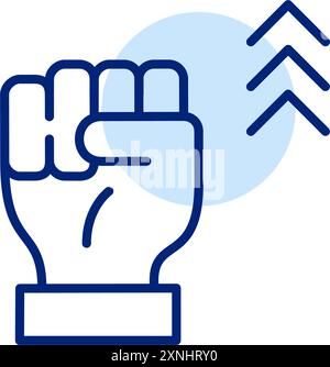 Die Faust ist hochgehoben und die Pfeile nach oben. Persönliche Erfolgs- und Wachstumsmotivation und inspirierende Strategien. Pixel Perfect Vektor-Symbol Stock Vektor